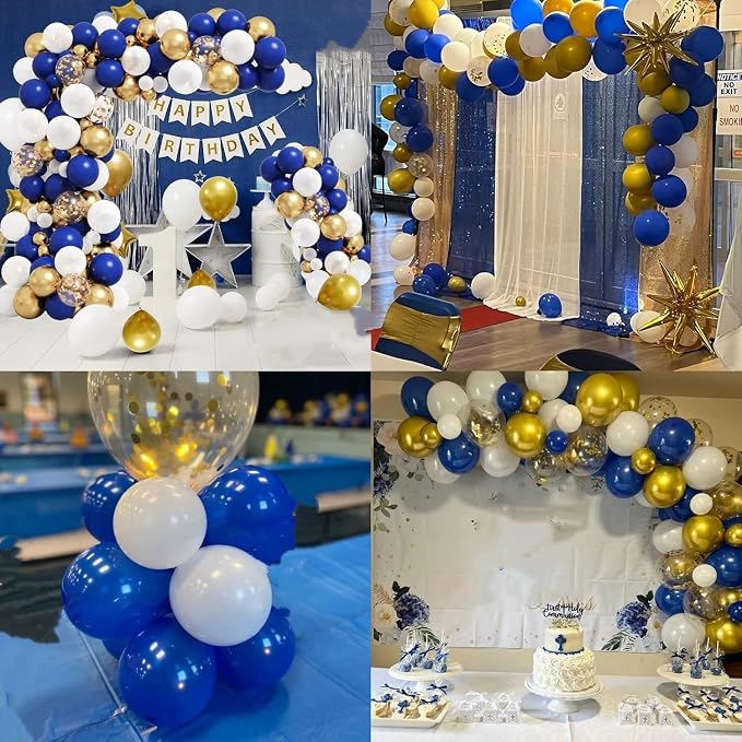 Balloons Royal Blue White Gold Balloons - Image 5