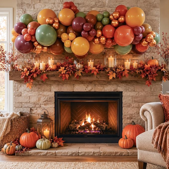 Fall Balloons, 12 Inch Burgundy Sage Green Orange Yellow Latex Balloons | - Image 4