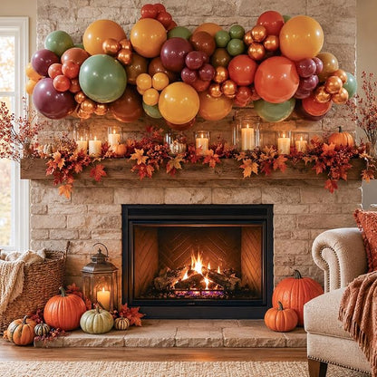 Fall Balloons, 12 Inch Burgundy Sage Green Orange Yellow Latex Balloons | - Image 4