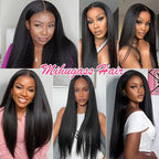 Seamless PU Yaki Straight Clip in Hair Extensions Real Human Hair For Women Invisible Yaki Straight Clip ins (22inch,#1B)