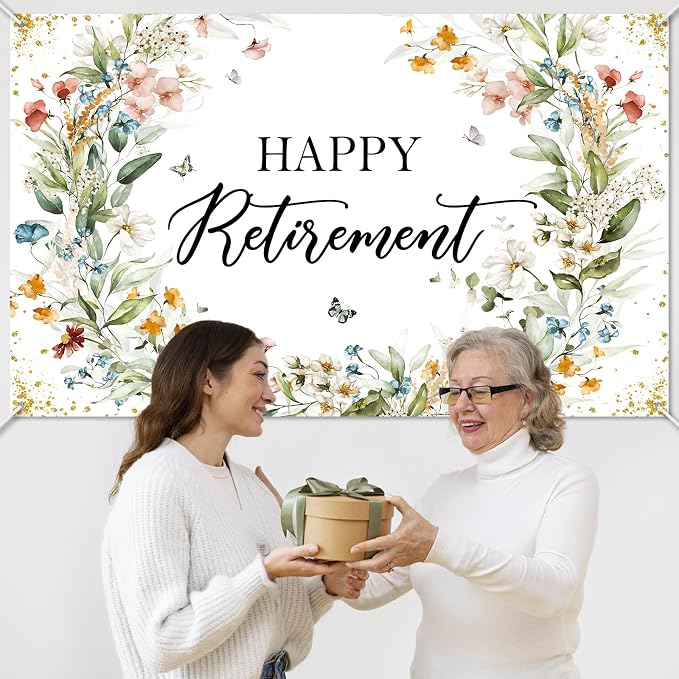 Avezano Happy Retirement Banner Wildflower Themed Happy Retirement Party - Image 7