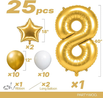 PartyWoo Number Balloons 40 Inch Gold Number 8 Kit 25pcs - Image 2