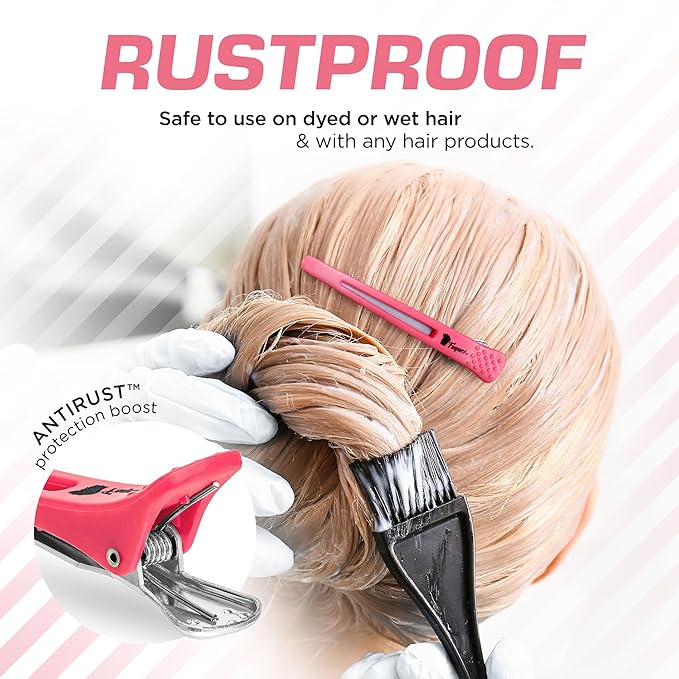 Fagaci Firm Grip Hair Clips with Silicone Band - Duckbill Alligator Clips for Long Hair Styling, Sectioning, and Salon Use