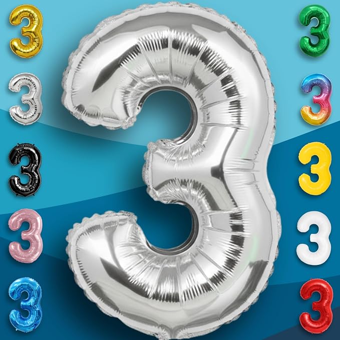 Silver Number Balloon 3 Mylar Foil Balloons 16 inch Small - Image 5