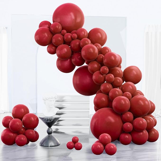 PartyWoo Burgundy Balloons 123pcs Dark Chestnut Red Maroon Color | 18 12 10 5 by PartyWoo