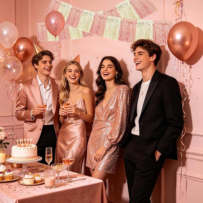 BEISHIDA Champagne Rose Gold Garland Banner 30ft Wall Tinsel Foil Streamers | - Image 6