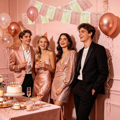 BEISHIDA Champagne Rose Gold Garland Banner 30ft Wall Tinsel Foil Streamers | - Image 6