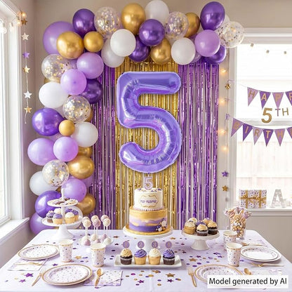 Purple Number 5 Balloon 40 Inch, Large Lavender Mylar Foil Number 5 - Image 3