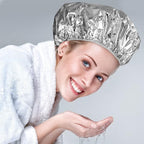 12 Pieces Deep Conditioning Caps Aluminum Foil Reusable Hair Processing Hair Coloring Shower Caps for Home Salon Use(16 Inch,Silvery)