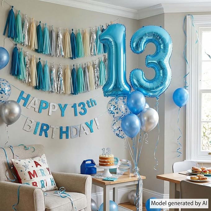 Light Blue Number 13 Balloon 40 Inch, Shiny Foil Numeral - Image 7