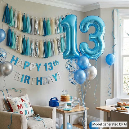 Light Blue Number 13 Balloon 40 Inch, Shiny Foil Numeral - Image 7