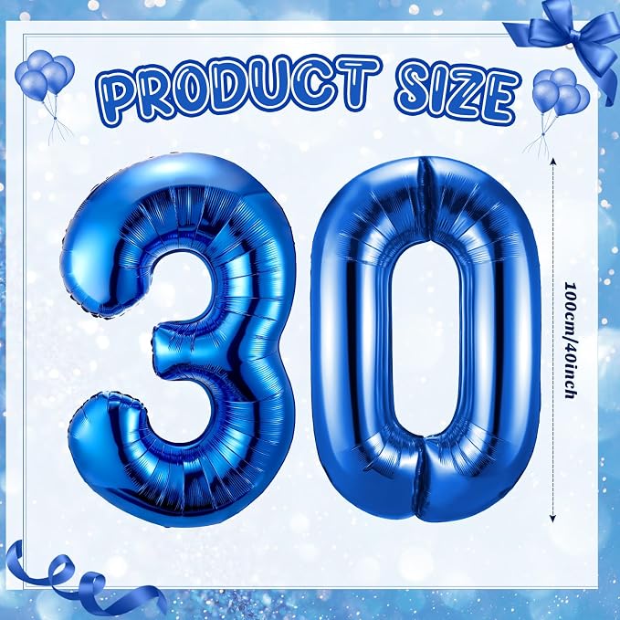 Gejoy 40 Inch Number 30 Balloons Jumbo 30 Foil Giant Number 30 Balloons - Image 2