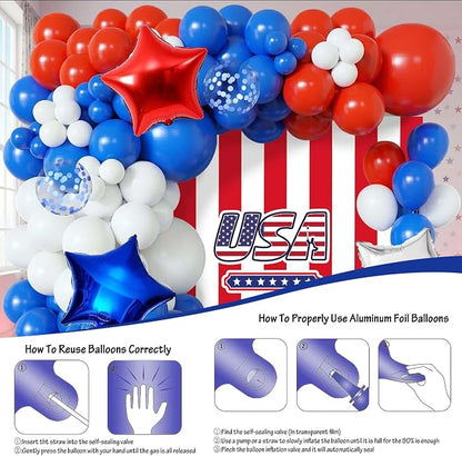107 Pcs Red White and Blue Balloon Arch Kit, 16-Inch USA Foil Letters and - Image 8