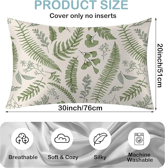Leaves Herbs and Wildflowers Eucalyptus Satin Pillow Case Queen Size,Soft Pillowcases for Hair and Skin Similar to Silk,Pillowcases with Hidden Zipper Bedding Accessories,20X30 Inches,1 Pack