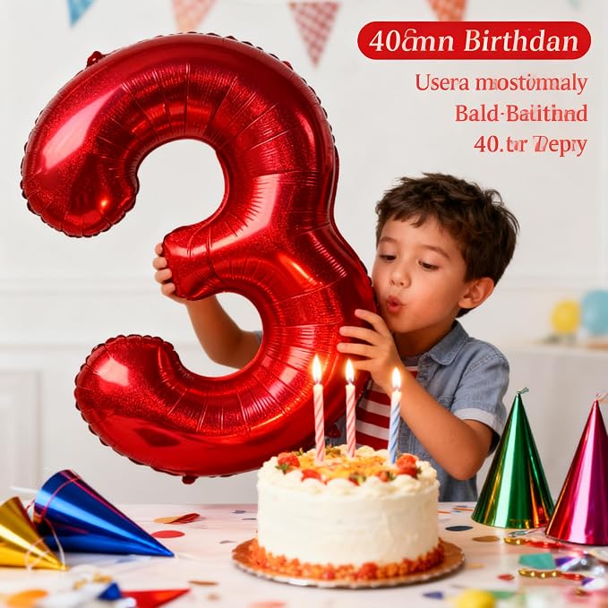 Jonhamwelbor 40 Inch Laser Red Number 3 Balloon Foil Mylar Giant Balloon - Image 5