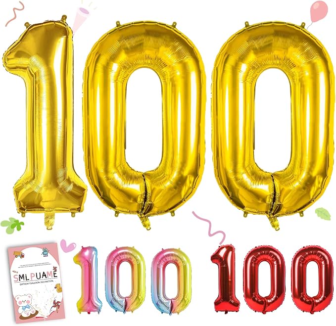 40 Inch Gold Number 100 Balloons, 100th Birthday Party Decorations | Large Self by Smlpuame