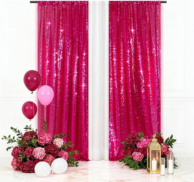 Eternal Beauty Hot Pink 3mm Sequin Backdrop 2x8 Ft 2 Pack Wedding | Dense by EternalBeauty