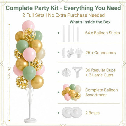 Hiins Sage Green Gold Balloon Stand Kit Set of 2, Base&Pole Decoration - Image 2