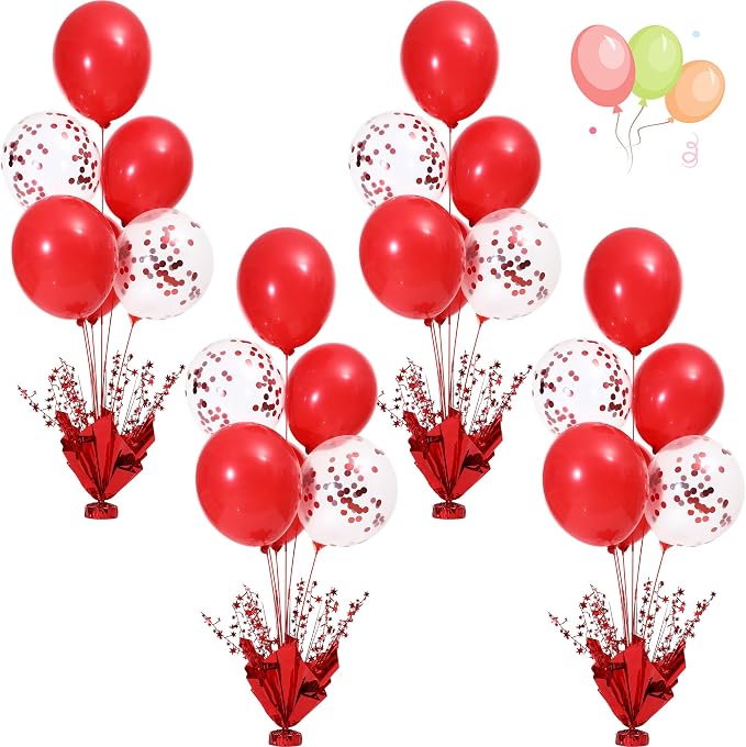Red Balloon Table Centerpiece Kit, 4 Sets Red Balloon Stands by Besutolife