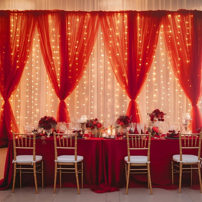 30x10ft Red Tulle Backdrop Curtain - Image 3