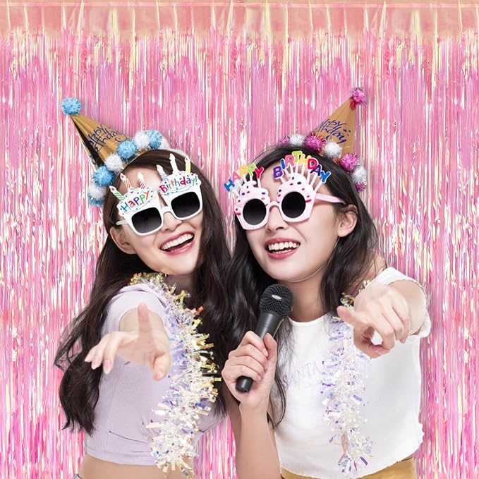 BRAVESHINE Clear Pink Streamers Party Curtain | Iridescent Fringe Backdrop | - Image 8