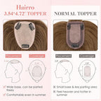 Hairro Human Hair Toppers with Wispy Bangs, 3.5x4.7" Hand-wovened Base for Women with Thinning Hair, Lightweight & Breathable Realistic Scalp, Clip-in Hairpieces for Easy Wear, 16 Inch Medium Brown