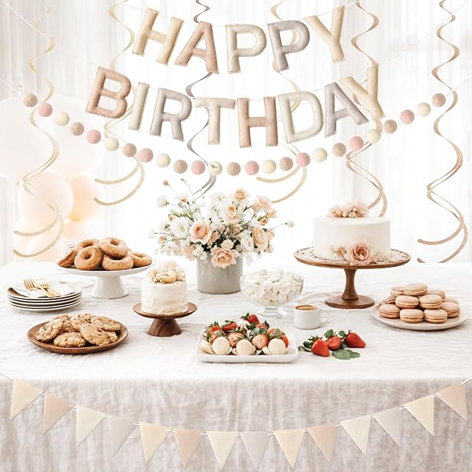 Kriyokiaa Retro Neutral Happy Birthday Banner Set, Neutral Decor | Retro - Image 5