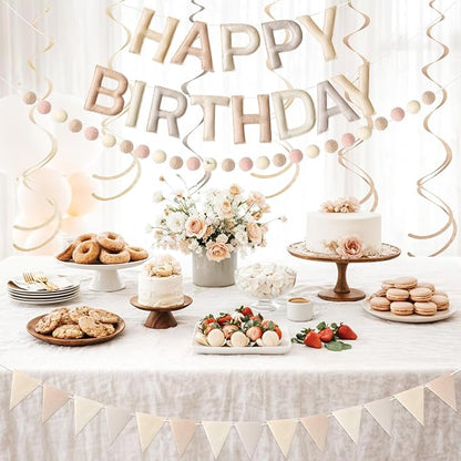 Kriyokiaa Retro Neutral Happy Birthday Banner Set, Neutral Decor | Retro - Image 5