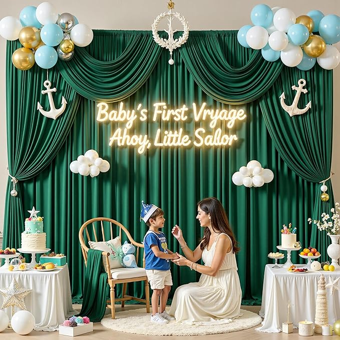20 ft x 10 ft Wrinkle Free Hunter Green Backdrop Curtain - Image 8