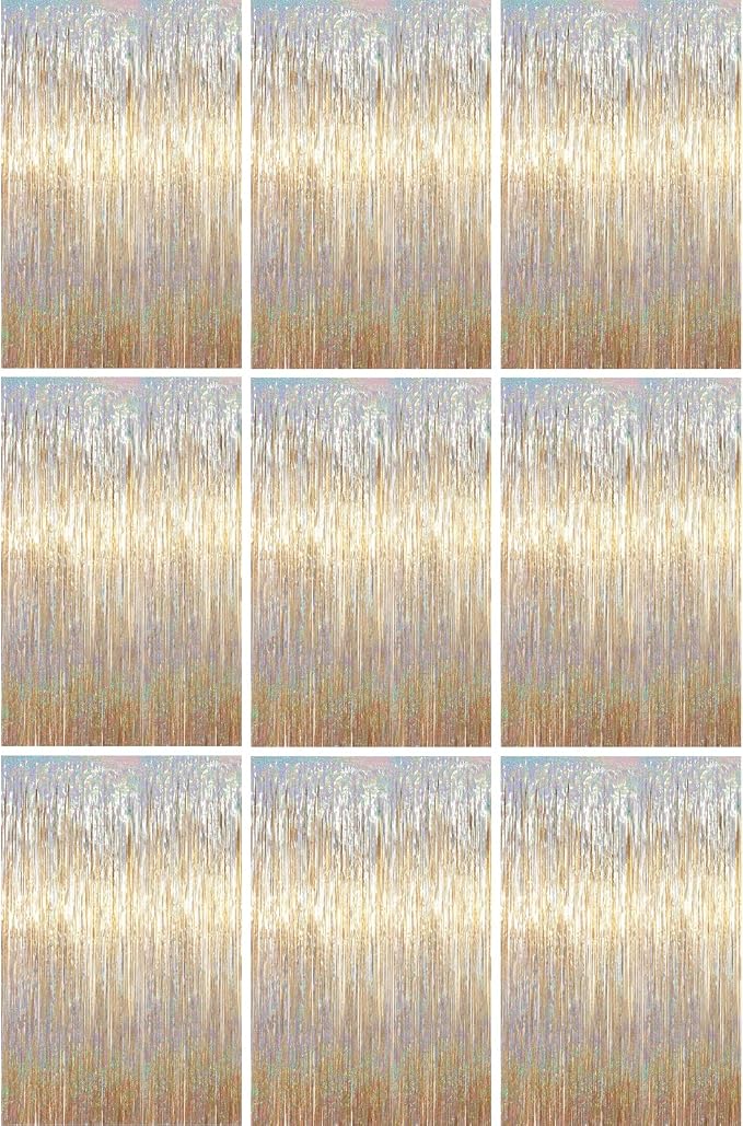 Voircoloria Champagne Foil Fringe Backdrop Curtains, Birthday Party Decorations by Voircoloria