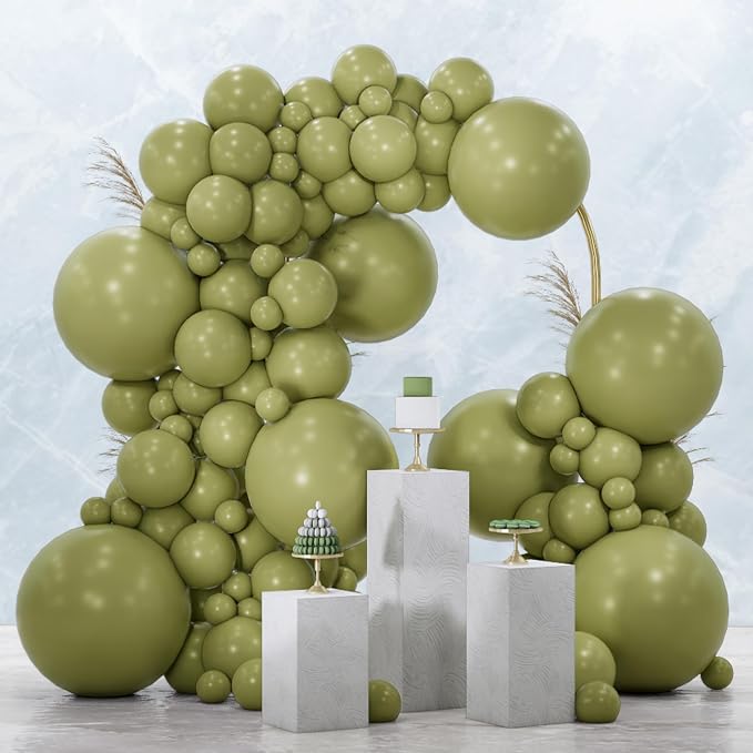 PartyWoo Sage Green Balloons 100pcs Olive Boho Green Color 18 12 10 5 Inch | by PartyWoo