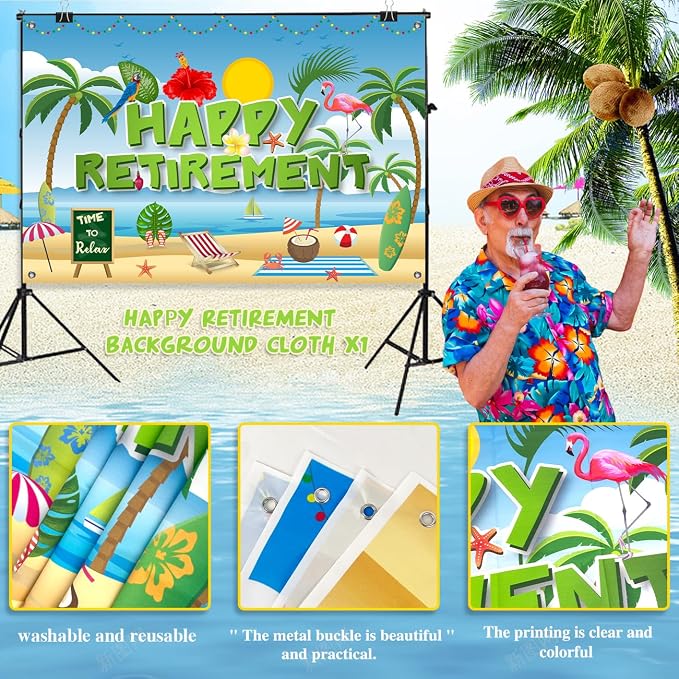Hawaiian Retirement Party Decorations, Happy Retirement Banner Backdrop | Large - Image 4