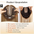 Large MONO Top Hair Toppers for Women Remy Human Hair 14 Inch 6"x7" Big Base Partial wig Cover Thinning Hair or Loss No Bangs Natural Wiglets(Dark Brown)