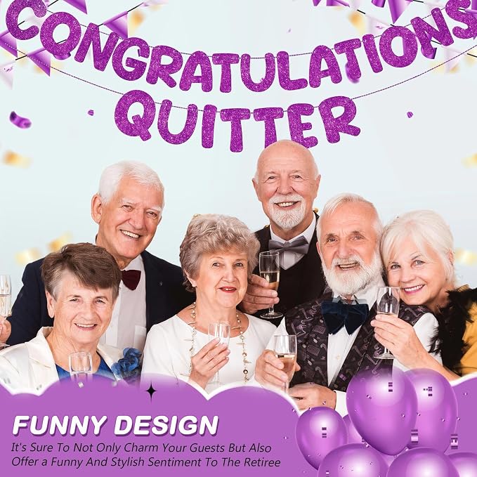 Fulmoon Pre Strung Congratulations Quitter Glitter Banner Funny Retirement - Image 5