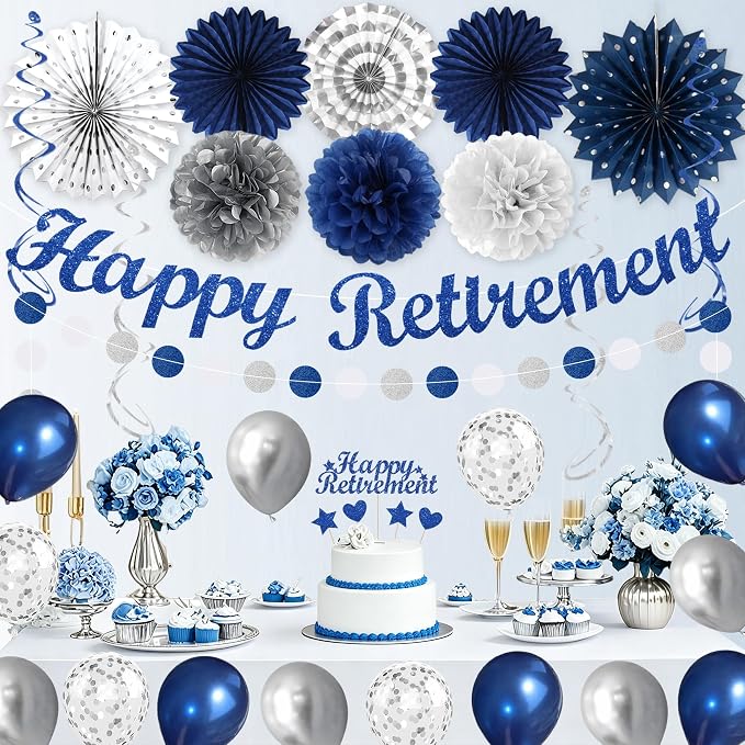Vlipoeasn Blue Silver Retirement Decorations - Image 6