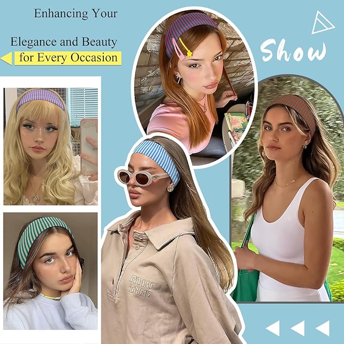 4pcs Headbands for Women Stripedr Non Slip Wraps Elastic Stretchy Fashion Bandanas Workout Yoga Running Hair