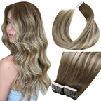 LaaVoo Tape in Hair Extensions Real Human Hair Tape in Hair Extensions Ombre Ash Brown to Blonde Mix with Platinum Blonde 22 Inch 40pcs 100g