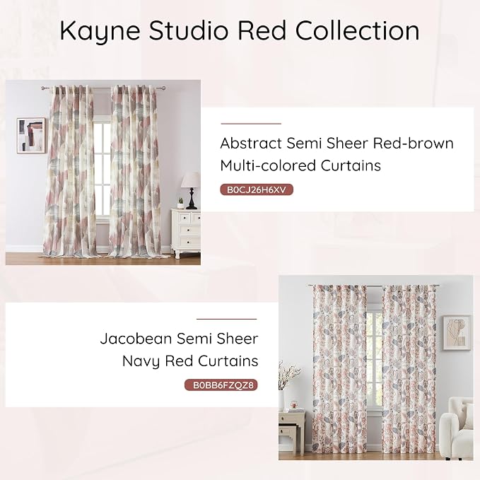Kayne Studio Navy Red Floral Botanical Rod Pocket Light Filtering Curtains | - Image 7