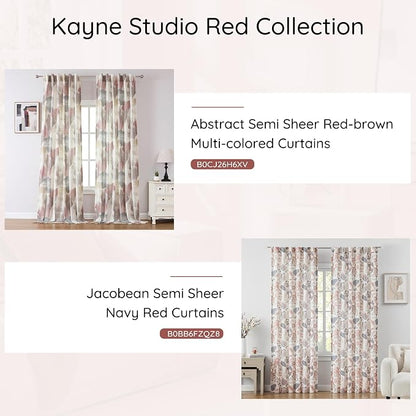 Kayne Studio Navy Red Floral Botanical Rod Pocket Light Filtering Curtains | - Image 7