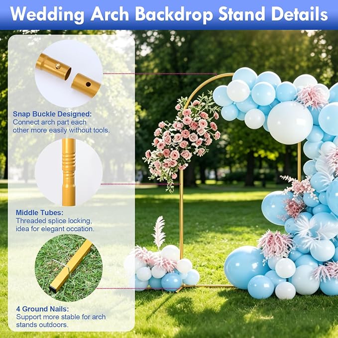 7.2FT Arch Backdrop Stand, Wedding Backdrop, Baby Shower, Bridal Shower - Image 6