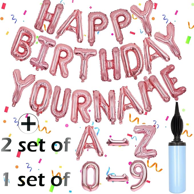 Rose Gold Happy Birthday Balloon Banner Set -16" Foil Letters Balloons | 76pcs by Awfrky-AllforYou