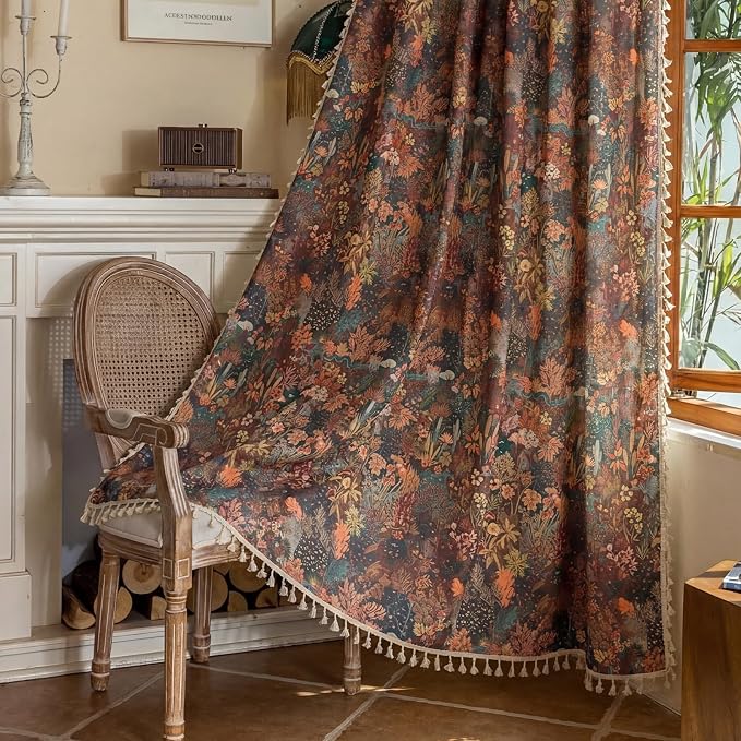 Floral Rod Pocket Semi Sheer 96 Inch Curtains 2 Panel Set by ENJOYBRIDAL