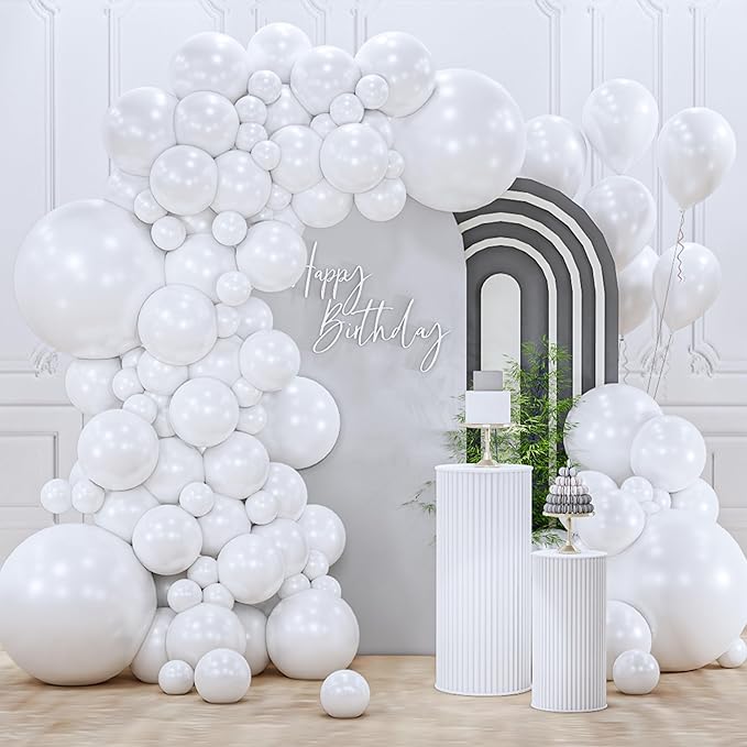 PartyWoo Pearl White Balloons 155pcs Metallic White Color 5 Inch | 18 12 10 5 by PartyWoo