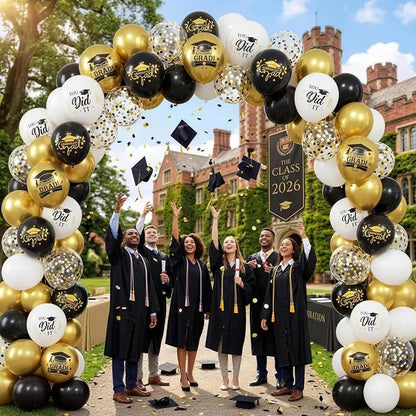 FunHot Black Gold Graduation Balloons, 12 Inch Black Gold White Confetti Grad - Image 7