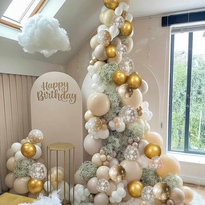 Beige Gold Snowflake Balloons Cream White Sand Gold Metallic Balloons Neutral - Image 5