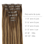 WENNALIFE Seamless Clip in Hair Extensions Human Hair, 12 Inch 80g 7pcs Balayage Chocolate Brown to Caramel Blonde Real Hair Extensions Clip Ins Invisible PU Skin Weft Natural Remy Hair