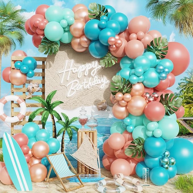 Hawaiian Tropical Balloon Garland Arch Kit, Coral Beach Birthday Decorations | by Tesochye