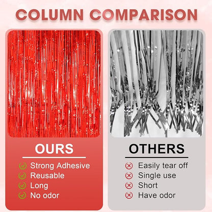 Voircoloria Laser Red Foil Fringe Backdrop Curtains, 2 Pack | Tinsel Streamers - Image 5