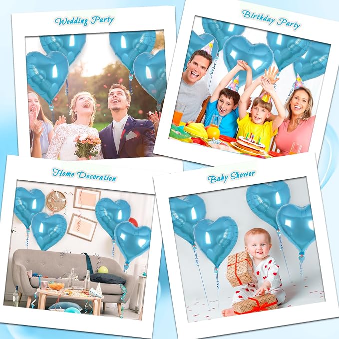 12 Pcs Light Blue Heart Balloons, 18 Inch Heart Foil Balloons Love Balloon - Image 7