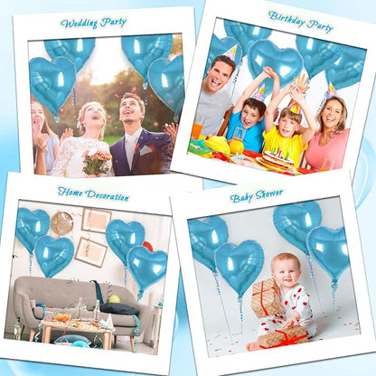 12 Pcs Light Blue Heart Balloons, 18 Inch Heart Foil Balloons Love Balloon - Image 7